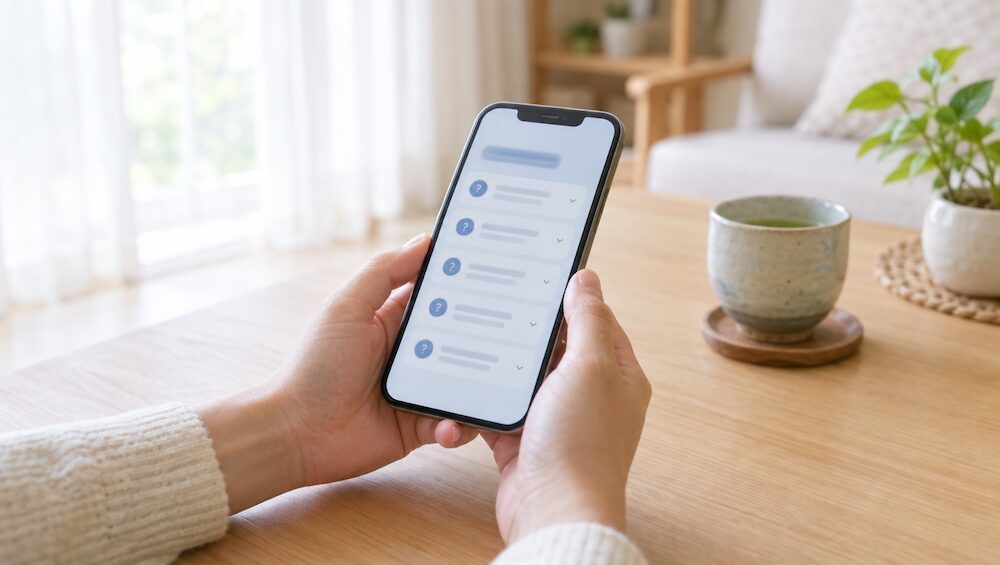 新電力に関する疑問をスマートフォンで確認している様子のイメージ