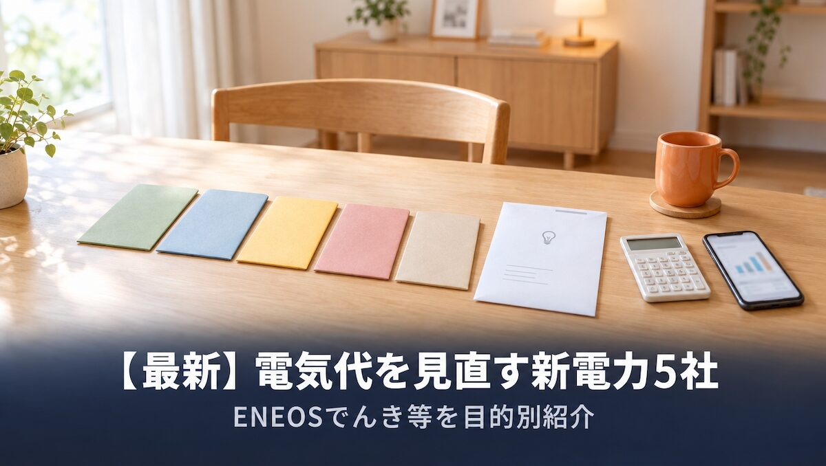 電気代を見直す新電力5社を目的別に比較検討している様子のイメージ