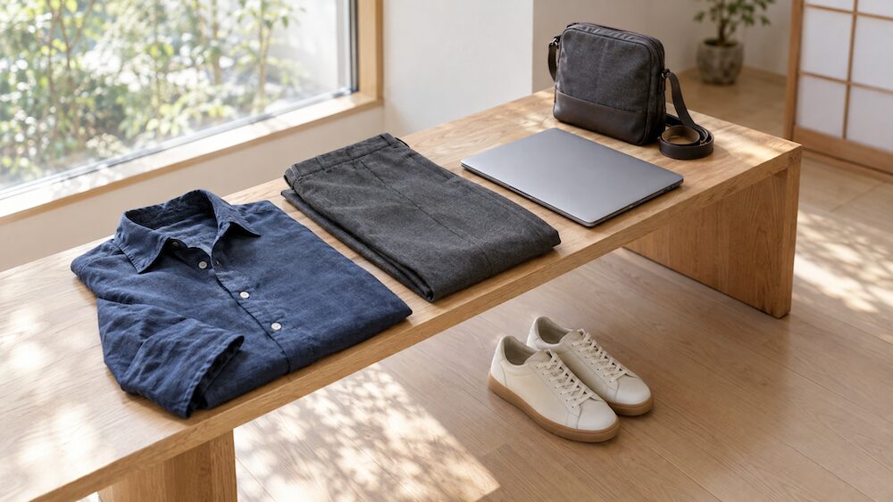 購入を検討する衣服と靴、小物を組み合わせたイメージ