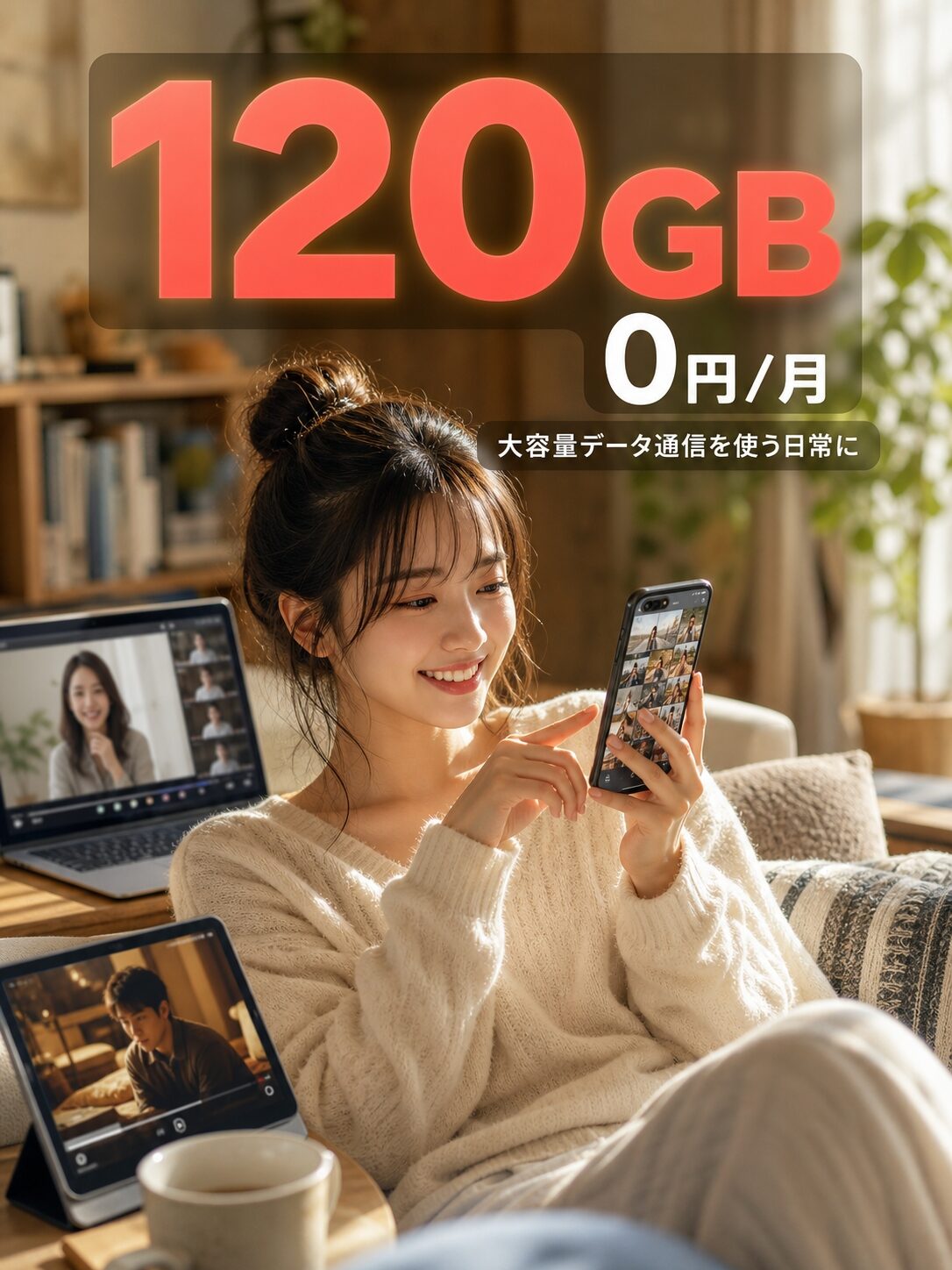 120GBプランも0円/月イメージ画像